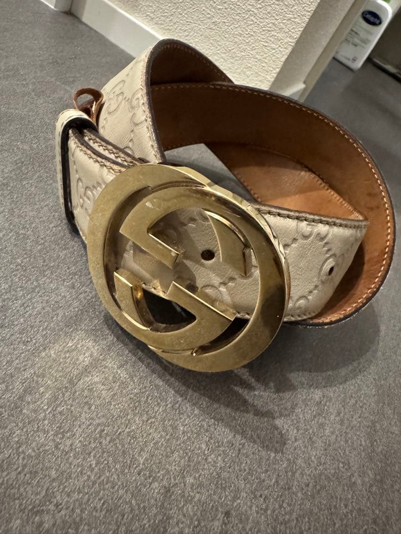 Gucci GGパターン ベージュレザーベルト 85/34