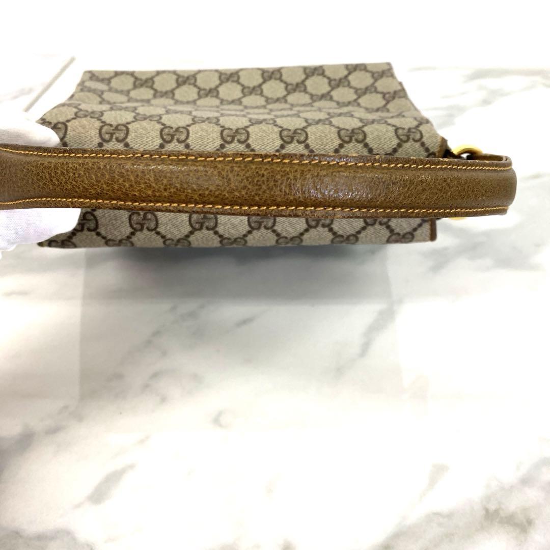 #オールド グッチ GGスプリーム PVC レザー ハンドバッグベージュブラウン