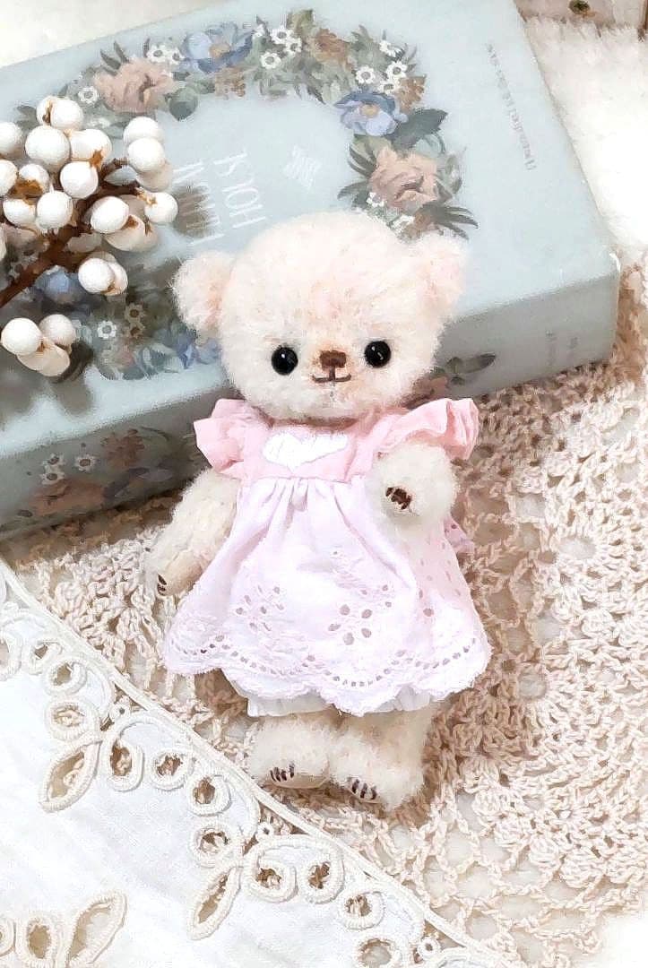 【ピンク】ハンドメイド テディベア ラティニティアルパカ ローズ色 三つ子