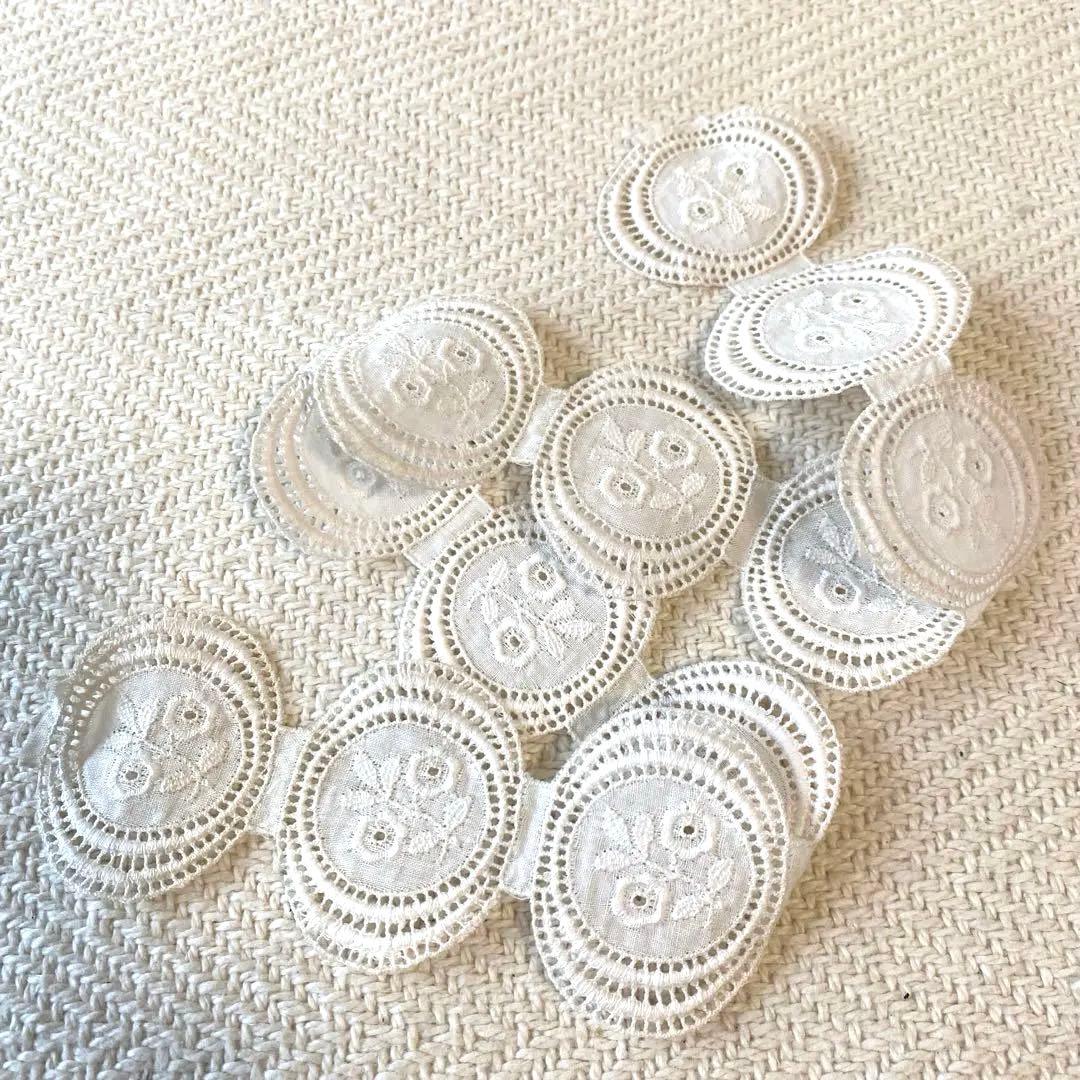 アンティーク ロマンティック コットン刺繍 レースリボン 楕円 花柄×12