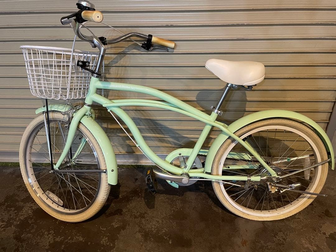 【引き渡し限定】ミントグリーン 22インチ ビーチクルーザー 前カゴ付き