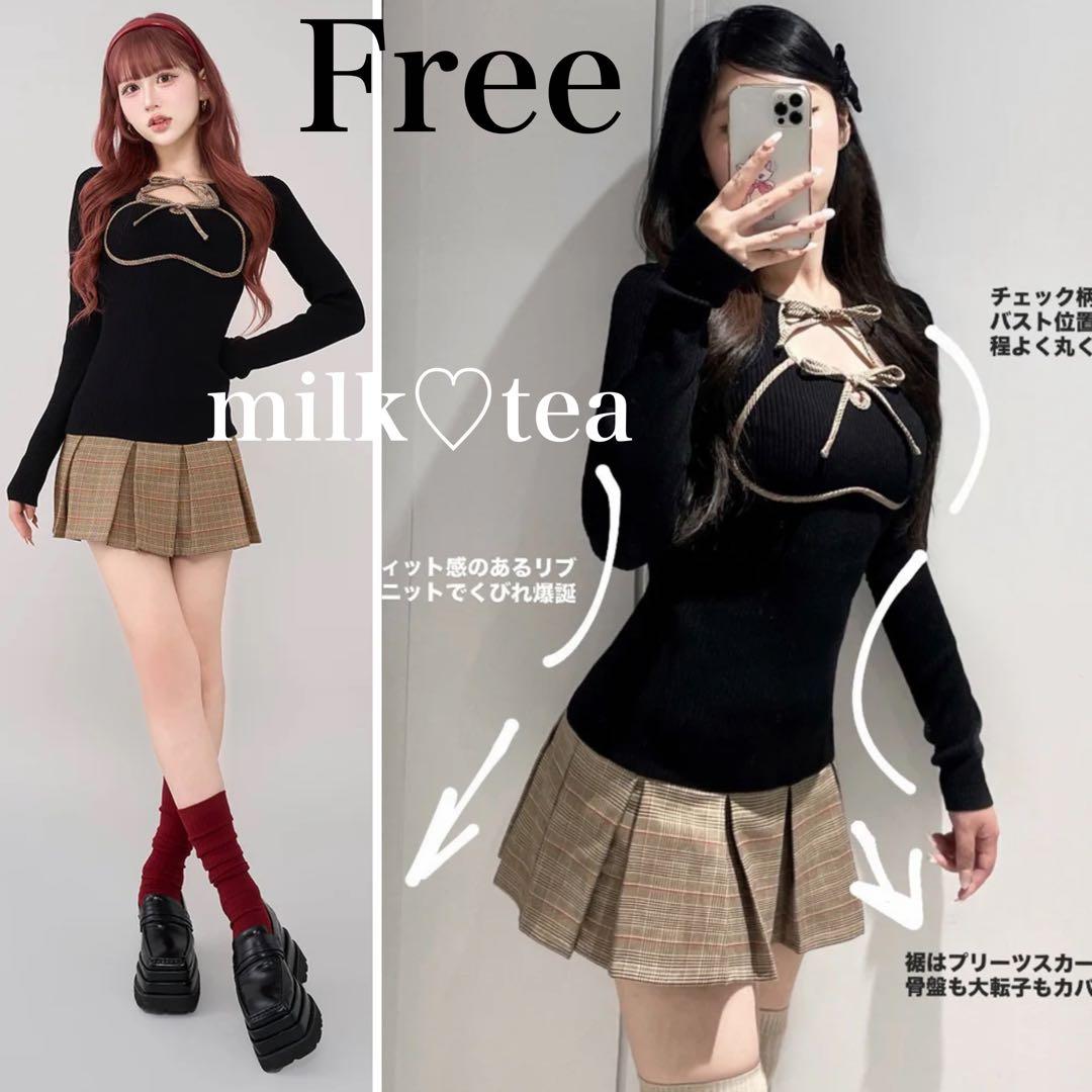 新品タグ付 ダーリッチ ポイントチェックニットミニワンピース フリー ブラック