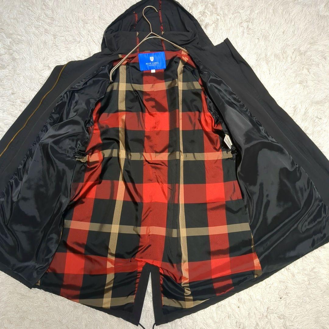 【美品】ブルーレーベルクレストブリッジ☆黒　金釦　フードコート　ハウスチェック