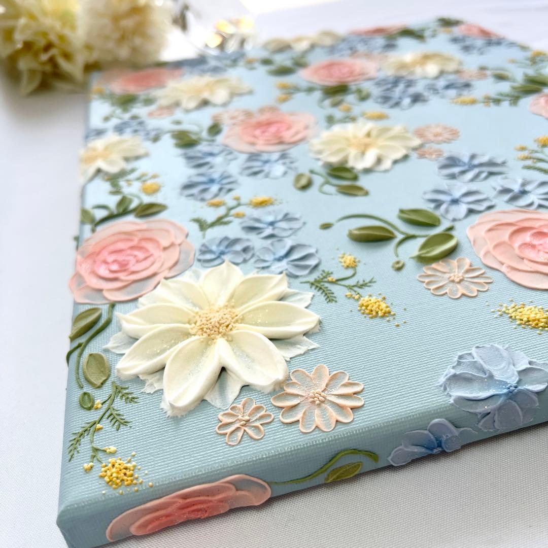 テクスチャーアート　絵画　インテリアアート　立体　花　絵　ミモザ　北欧