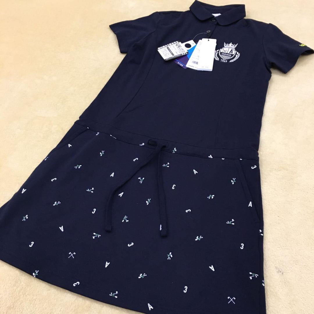 アディダス ゴルフウェア ワンピース レディース S 紺色 UVカット タグ付き