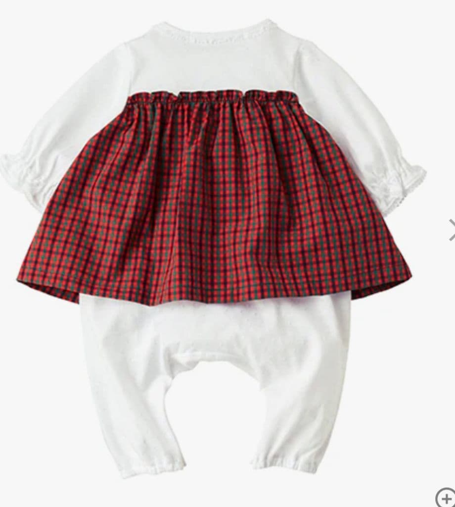 familiar 赤 チェック柄カバーオール 60cm ★ロンパース　春夏〜秋