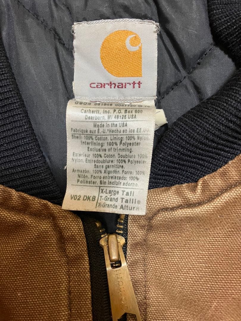 カーハート　ダックベスト　usa製　フェード　ボロ　ダークブラウン　中綿