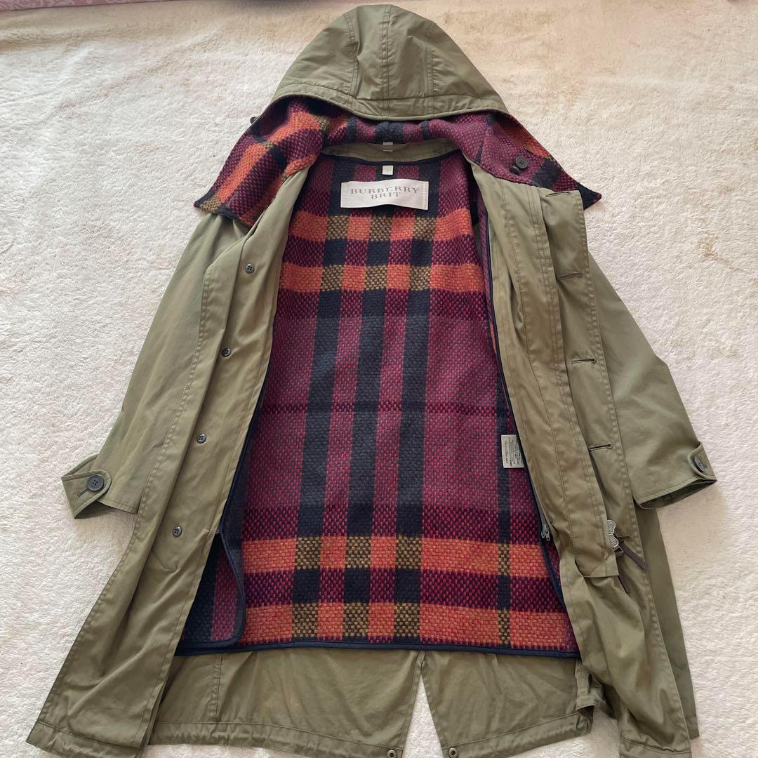バーバリー ブリット ライナー付 コート モッズコート チェック カーキ n3b