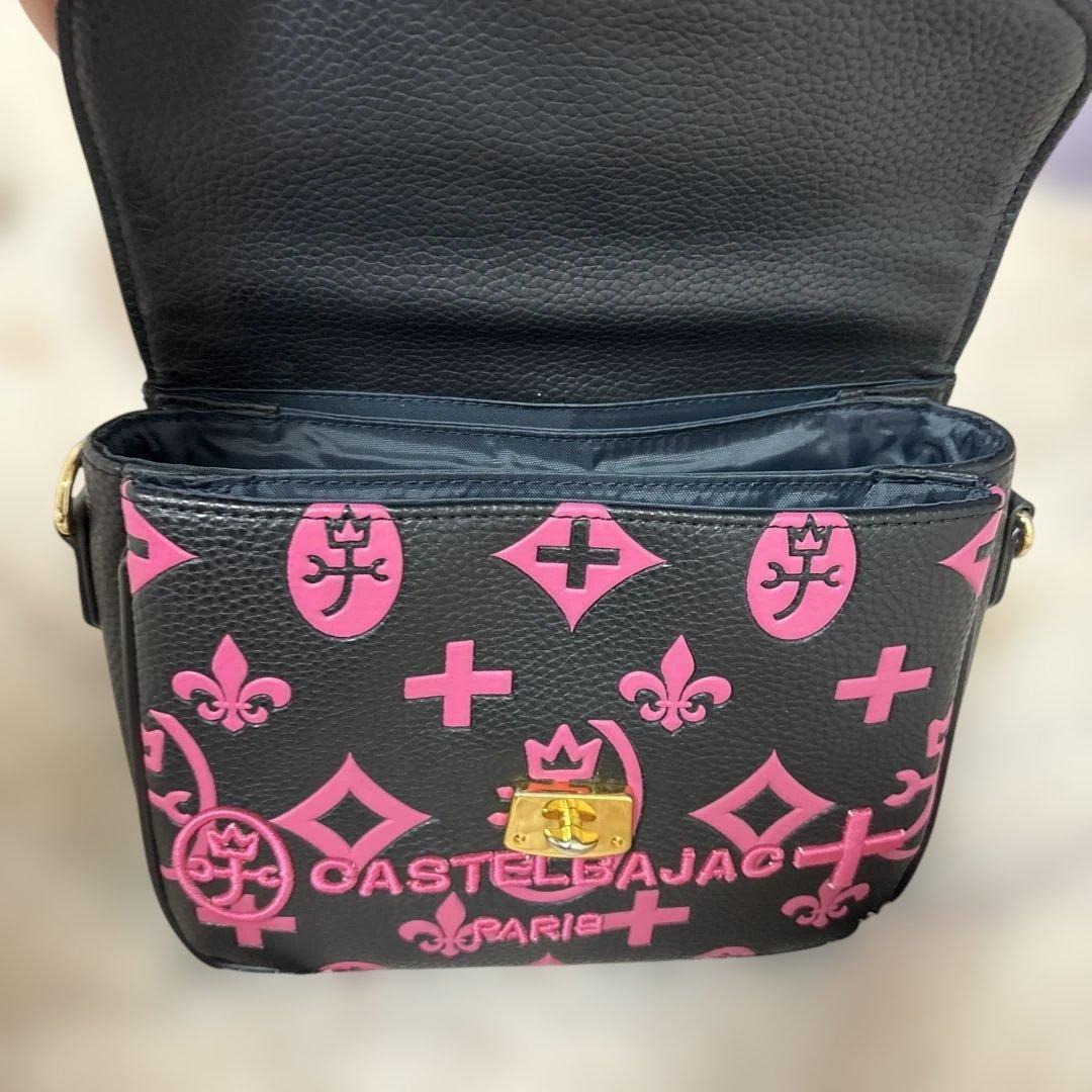 CASTELBAJACカステルバジャックハンドバックピンクブラックレザー金具ハゲ