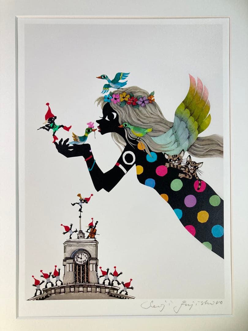 【真作保証】藤城清治「天使の少女」レフグラフファイン 直筆サイン 版画 額装