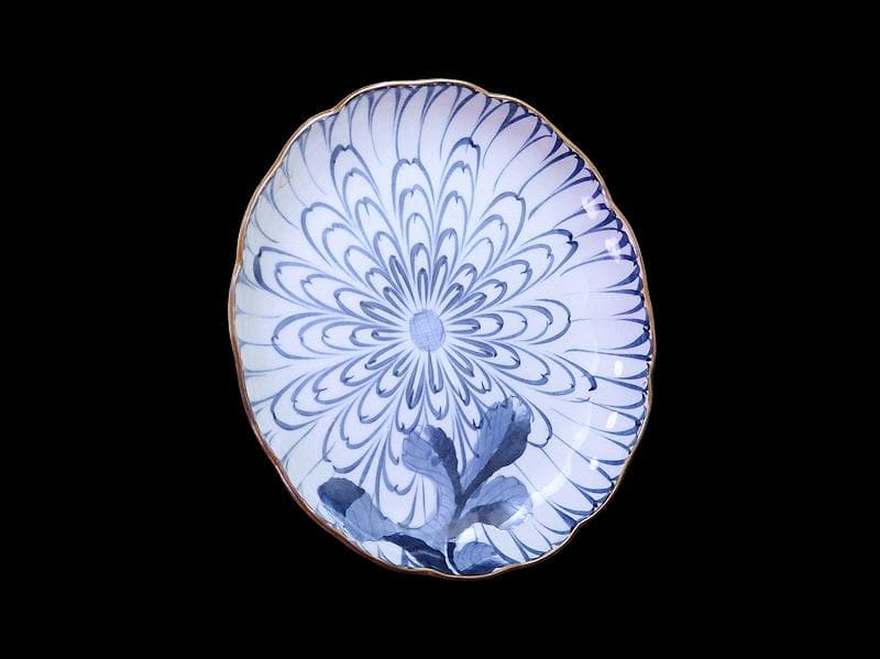 DAj 古伊万里　染付　菊花紋様の図　７寸皿
