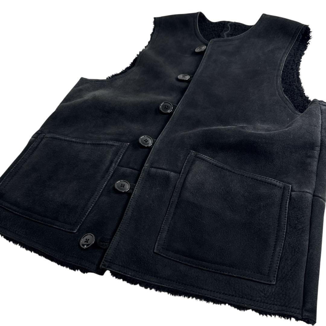 【本革】BEAMS PLUS リアルムートンベスト 黒M 羊革 ビームスプラス