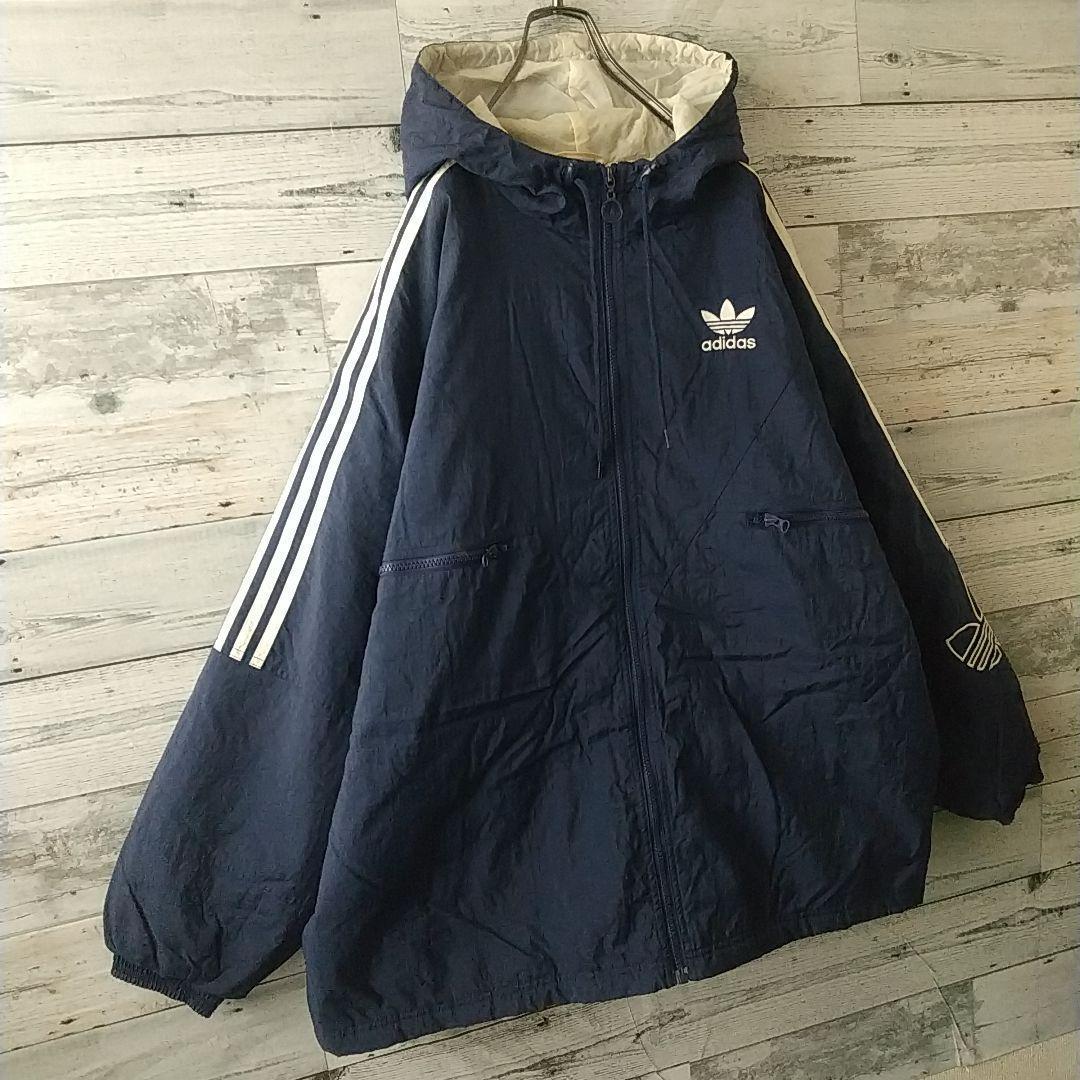 90s アディダス 刺繍ロゴ アームロゴ スリーライン 中綿 ナイロンジャケット