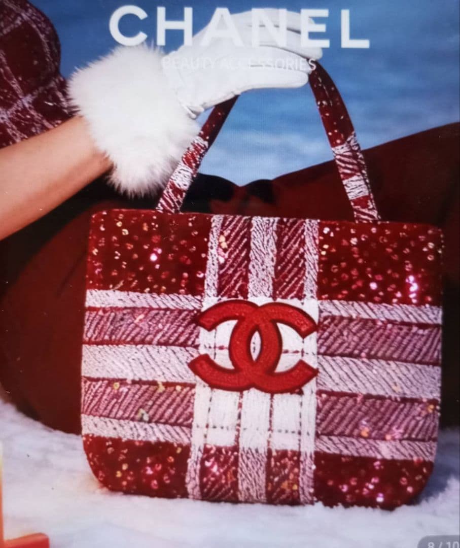 CHANEL スパンコール トートバッグ 赤/白ノベルティ