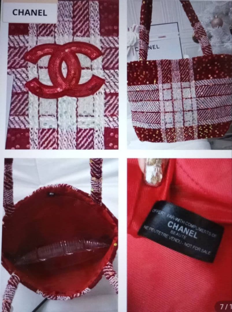 CHANEL スパンコール トートバッグ 赤/白ノベルティ