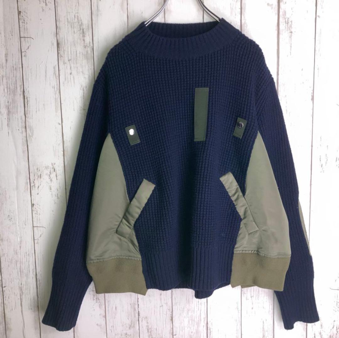 【名作】sacai サカイ　再構築　ドッキング ニット　MA1 ネイビー　 3