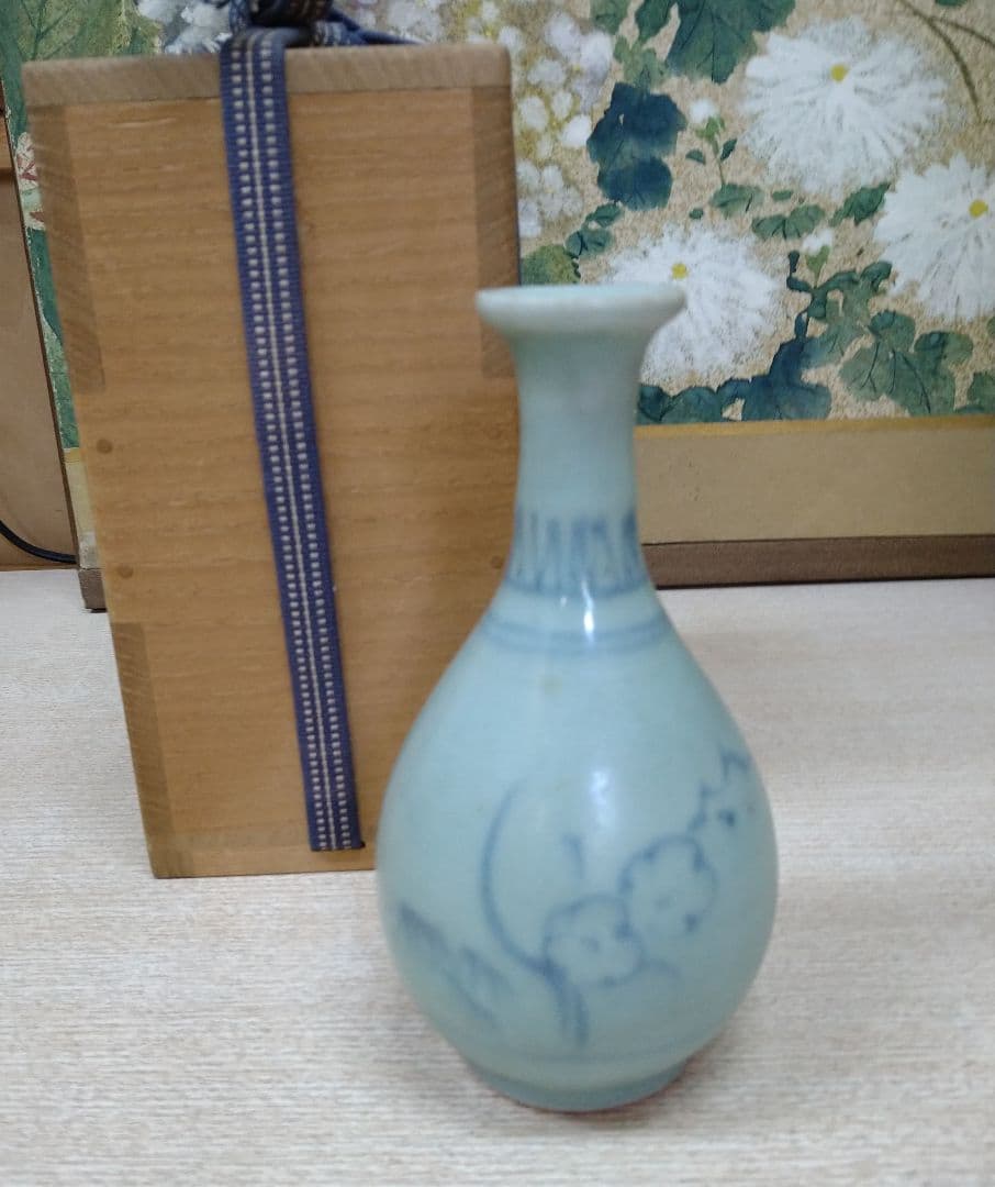 初期伊万里青磁梅松染付徳利 r5冬27