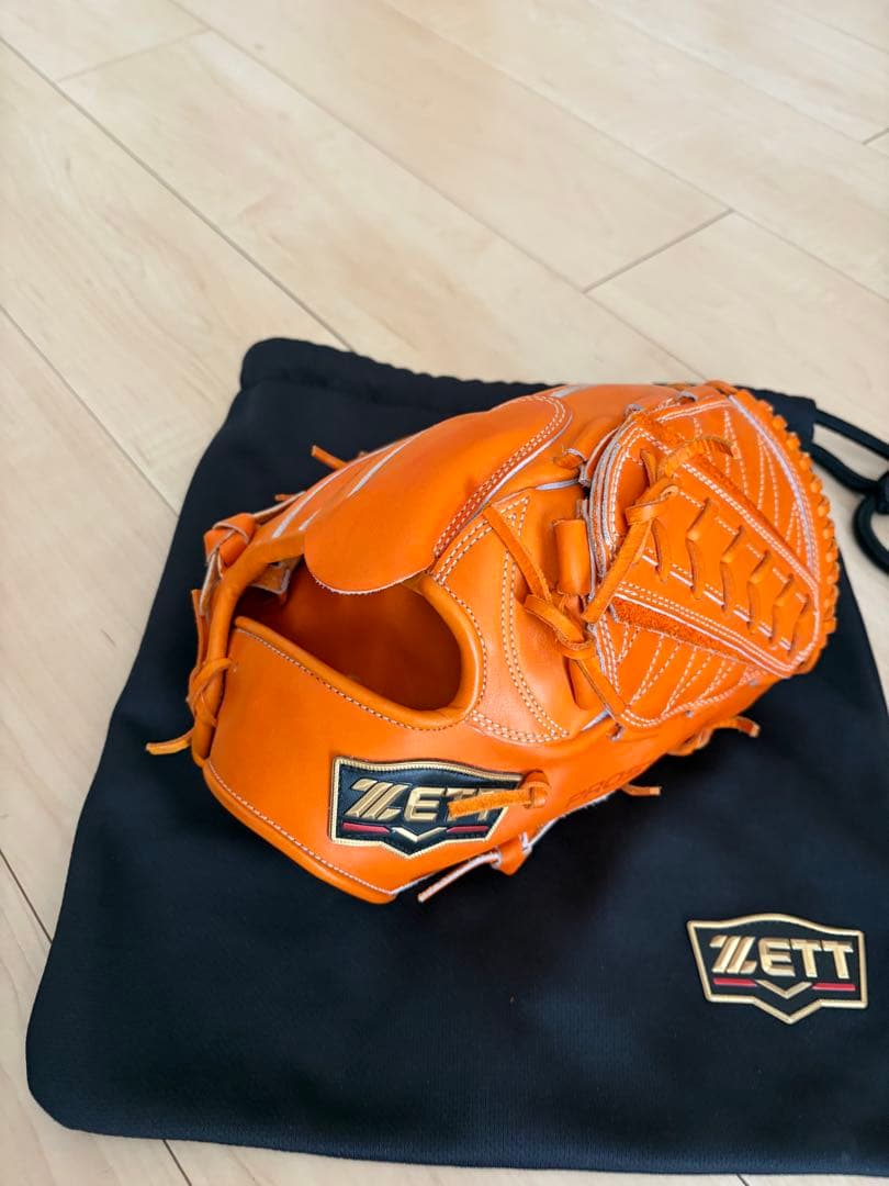 ZETT 硬式グローブ オレンジ色 収納袋付き
