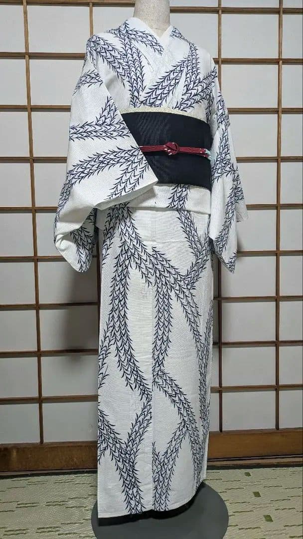 美品 綿絽浴衣＋半幅帯＋帯締め フルセット