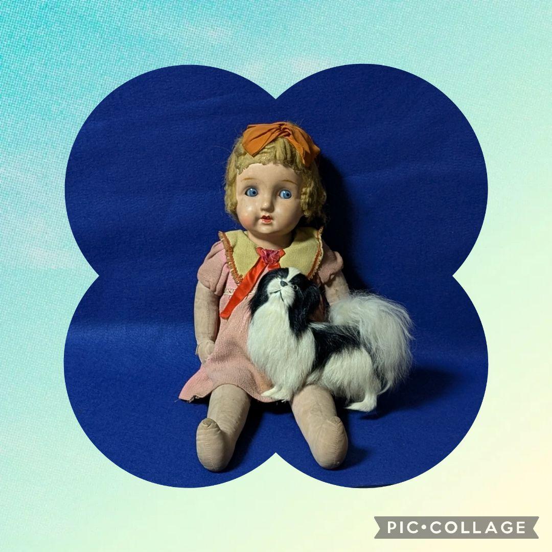 昭和レトロ　狆(ちん)リアルファー　犬置物　アンティークドールのお持たせにも♡