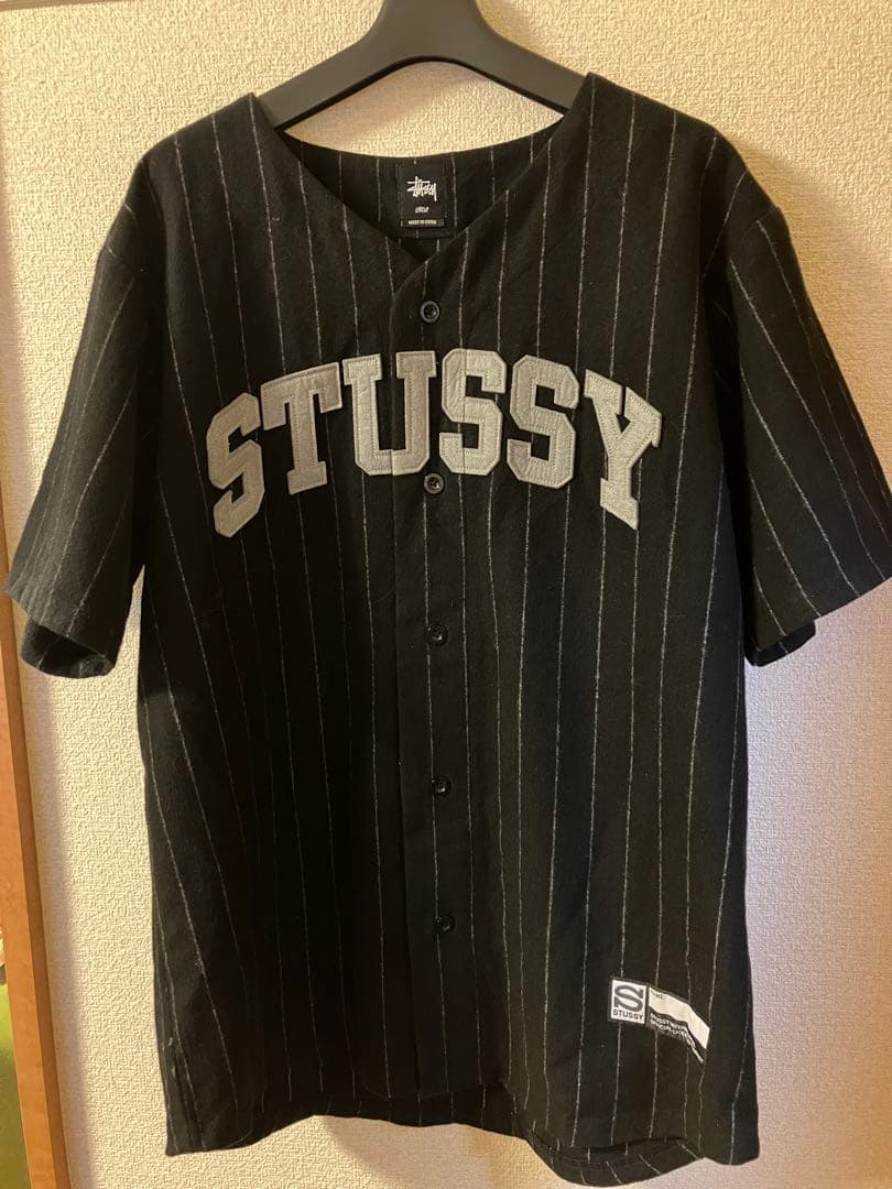 STUSSY ブラックストライプ ベースボールシャツ Lサイズ