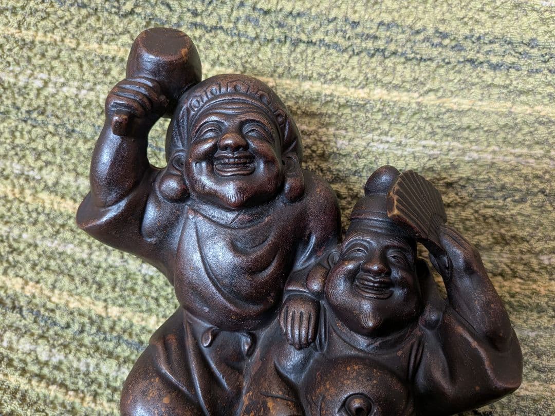 No.16古備前焼恵比寿・大黒天座像A15、陶器七福神置物、 工芸品