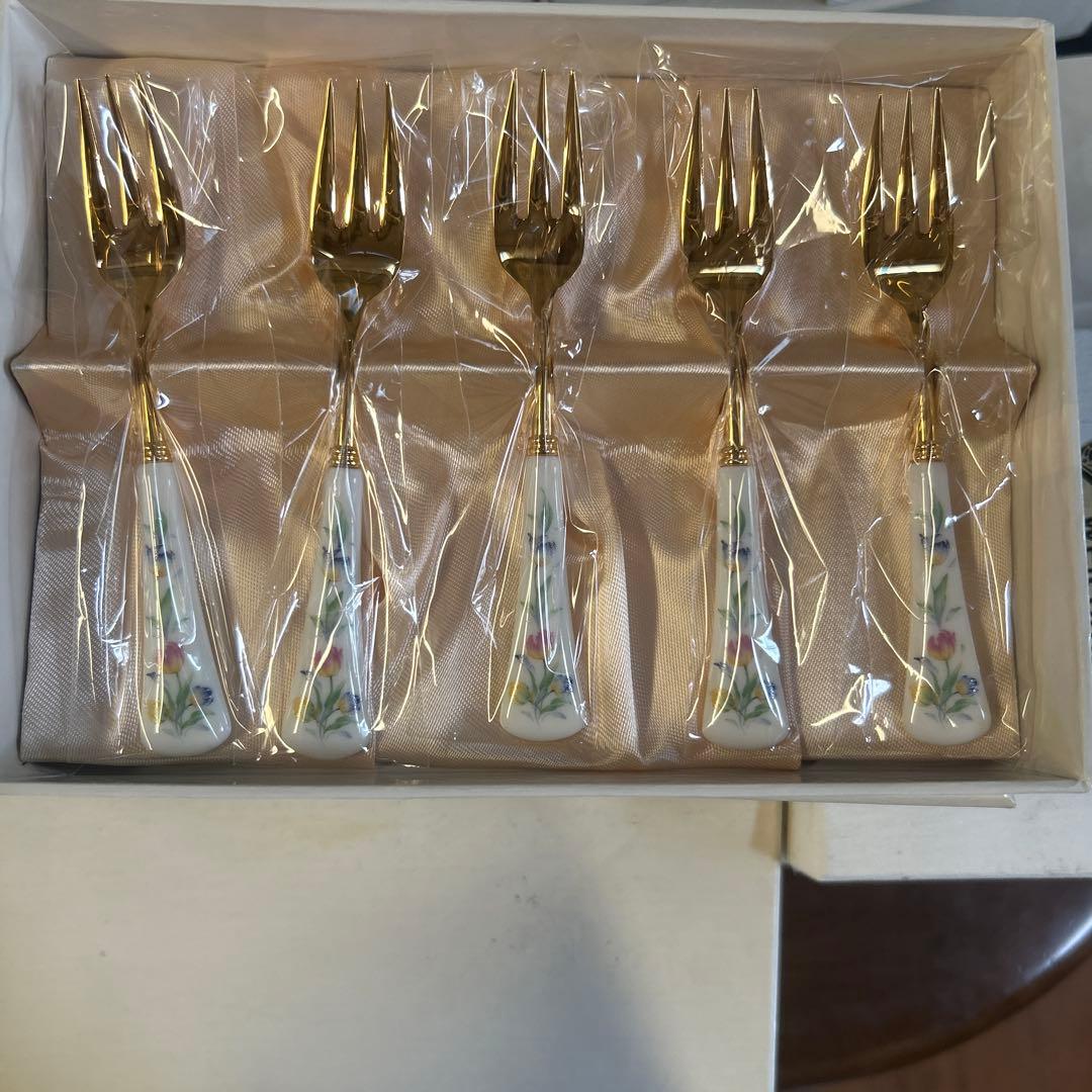 Noritake フォークセット スプーンセット10本 花更紗　ゴールド　最安値