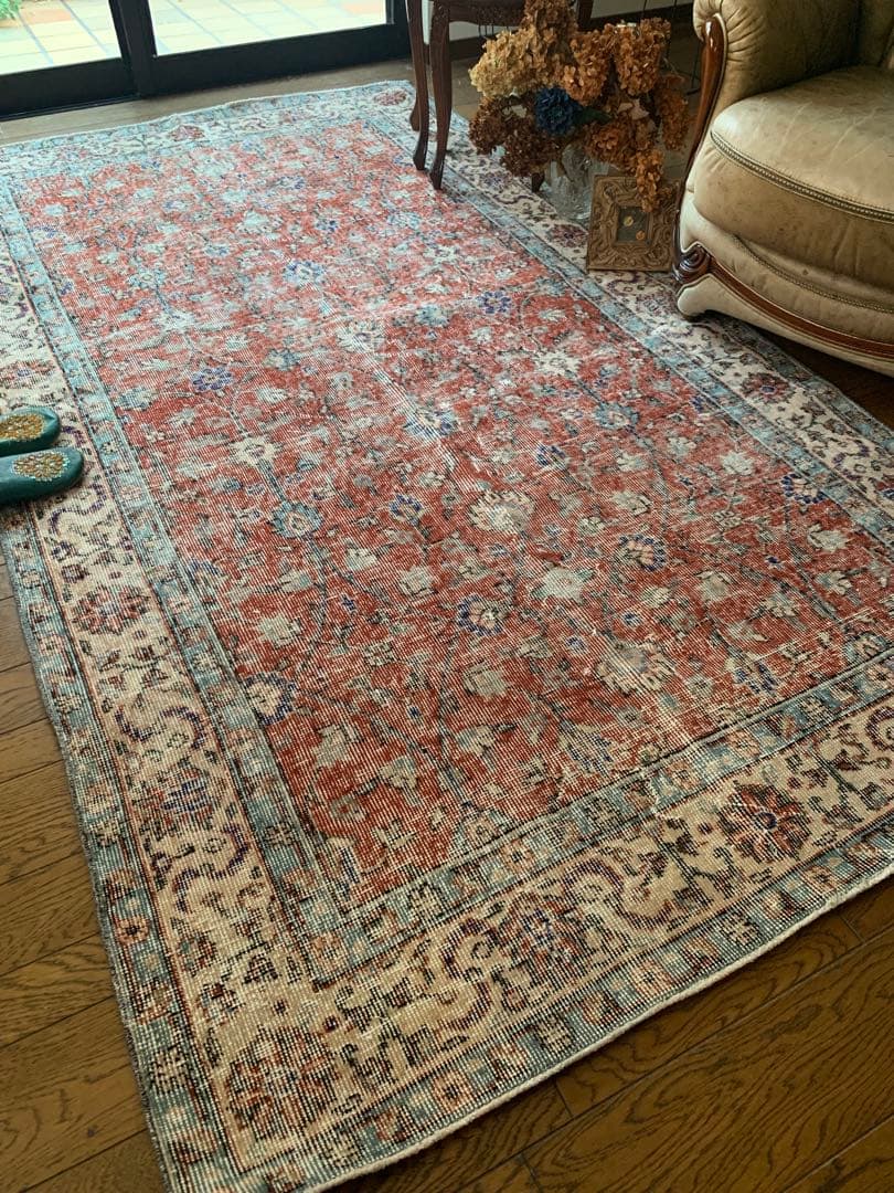 hi89　超大判　250×139 トルコヴィンテージラグ　テラコッタレッド