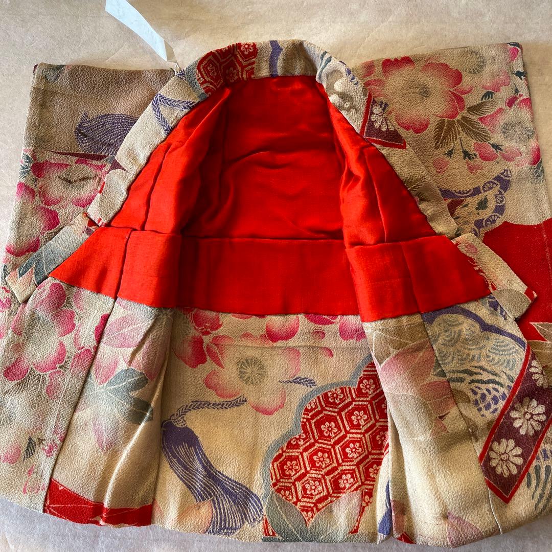 古布　江戸縮緬　桜　お月様　人形の着物　8号　121210