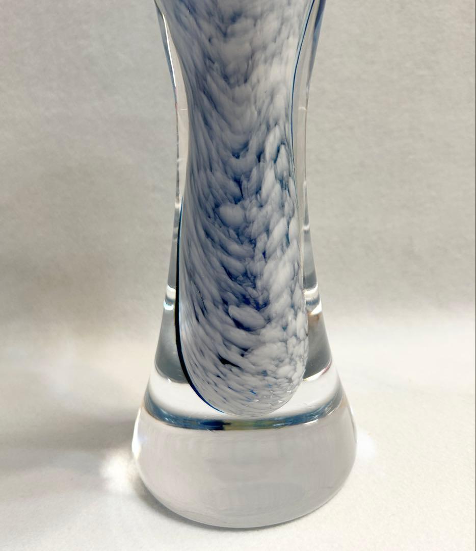 吹きガラス 花瓶 ブルー×ホワイト 約30cm イタリアアート 花器 インテリア