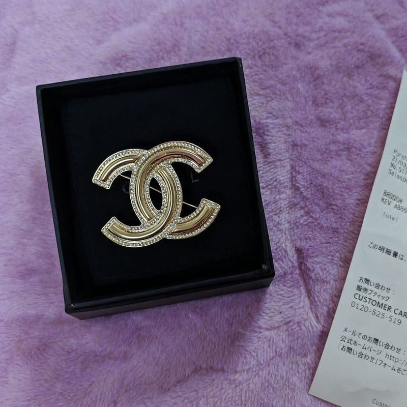 美品 ゴールド クリスタル ブローチ