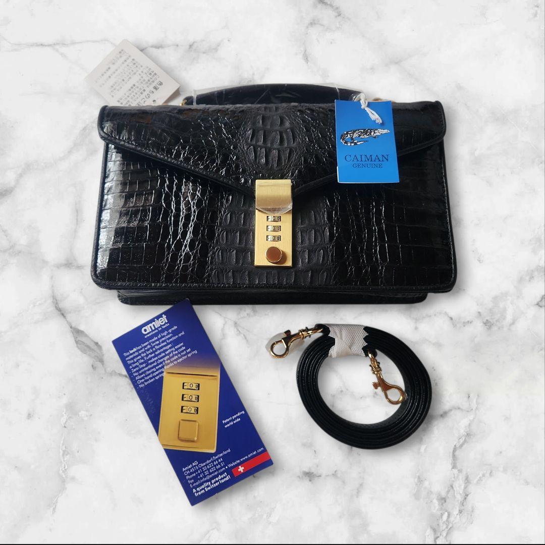 amiet カイマン レザーハンドバッグ ショルダー 2way 黒　ロック付き