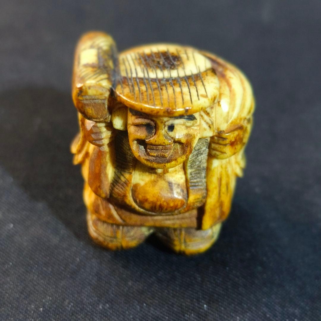 江戸根付 弁天様 天然素材 手彫り 無銘 骨董 古美術 蒐集家放出アンティーク