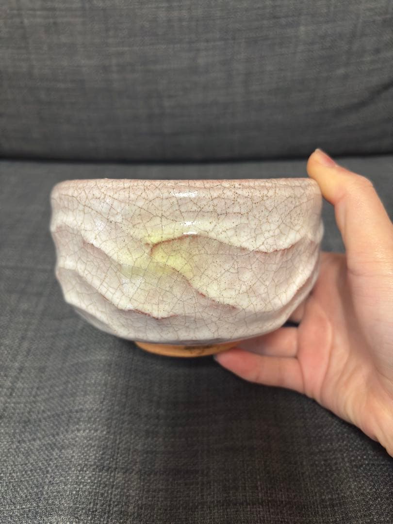 貫入 釉 薄桃色 茶碗 【作家印あり】