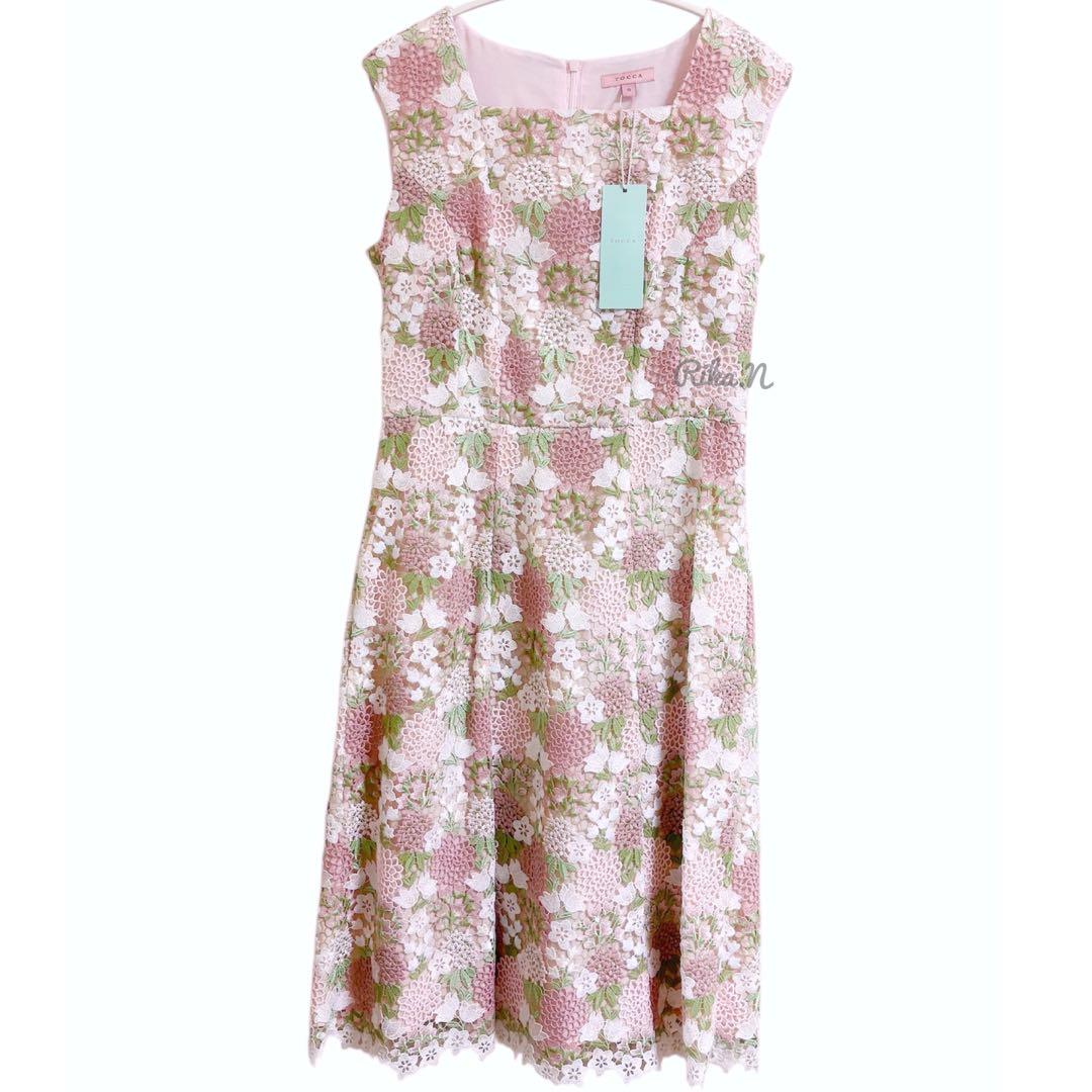 新品　TOCCA ワンピース　0サイズ　ピンク　ケミカルレース　刺繍