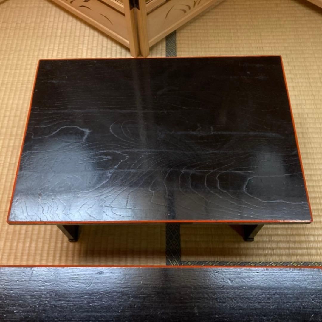 二月堂机 座卓 ちゃぶ台 文机 食卓 折り畳み 2台 木製 漆塗 和風 レトロ