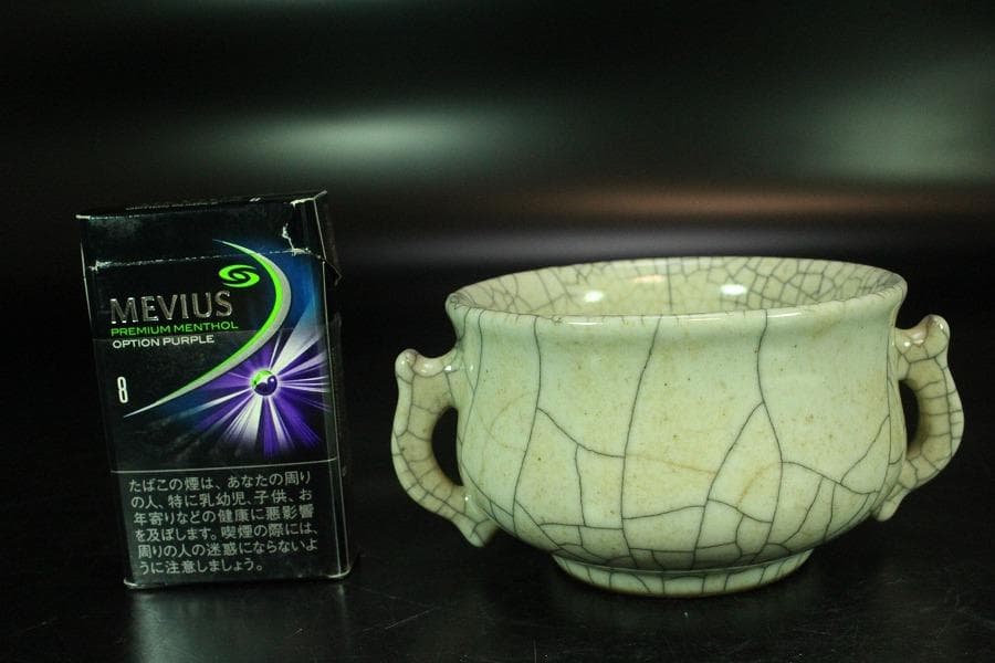 中国美術 哥釉 双耳 香炉(K-XA884)