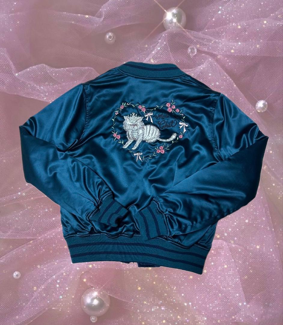 レディース 子供 女の子 スカジャン リバーシブル ジャンパー 刺繍 猫 秋冬