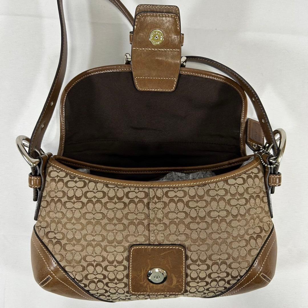 【美品/保存袋付】コーチ 6818 シグネチャー ワンハンドバッグ 肩掛け 茶