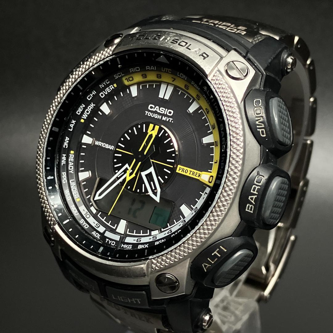 【電波ソーラー/稼働】カシオ プロトレック 腕時計 メンズ チタンベルト