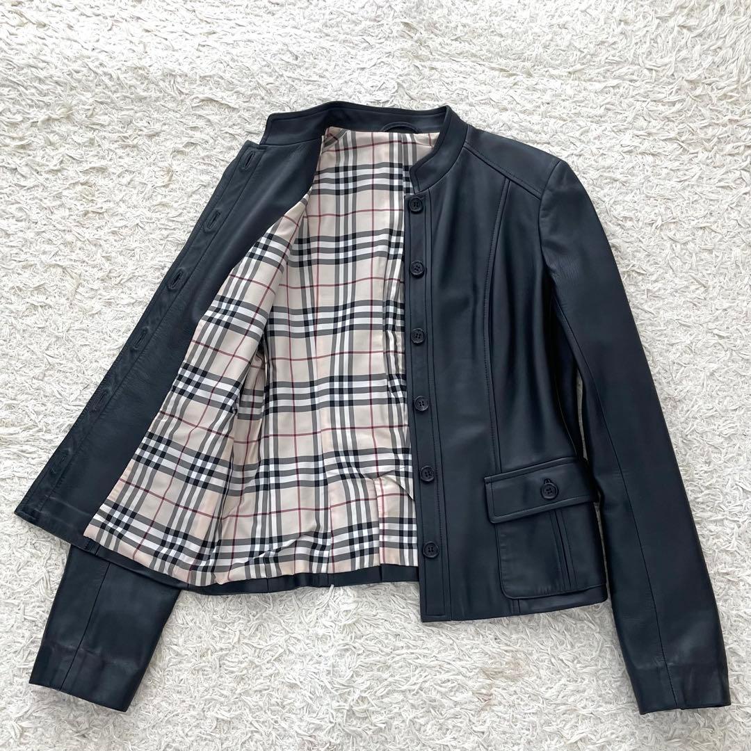 【極美品】バーバリー ロンドン ラム レザージャケット ノバチェック 黒 38