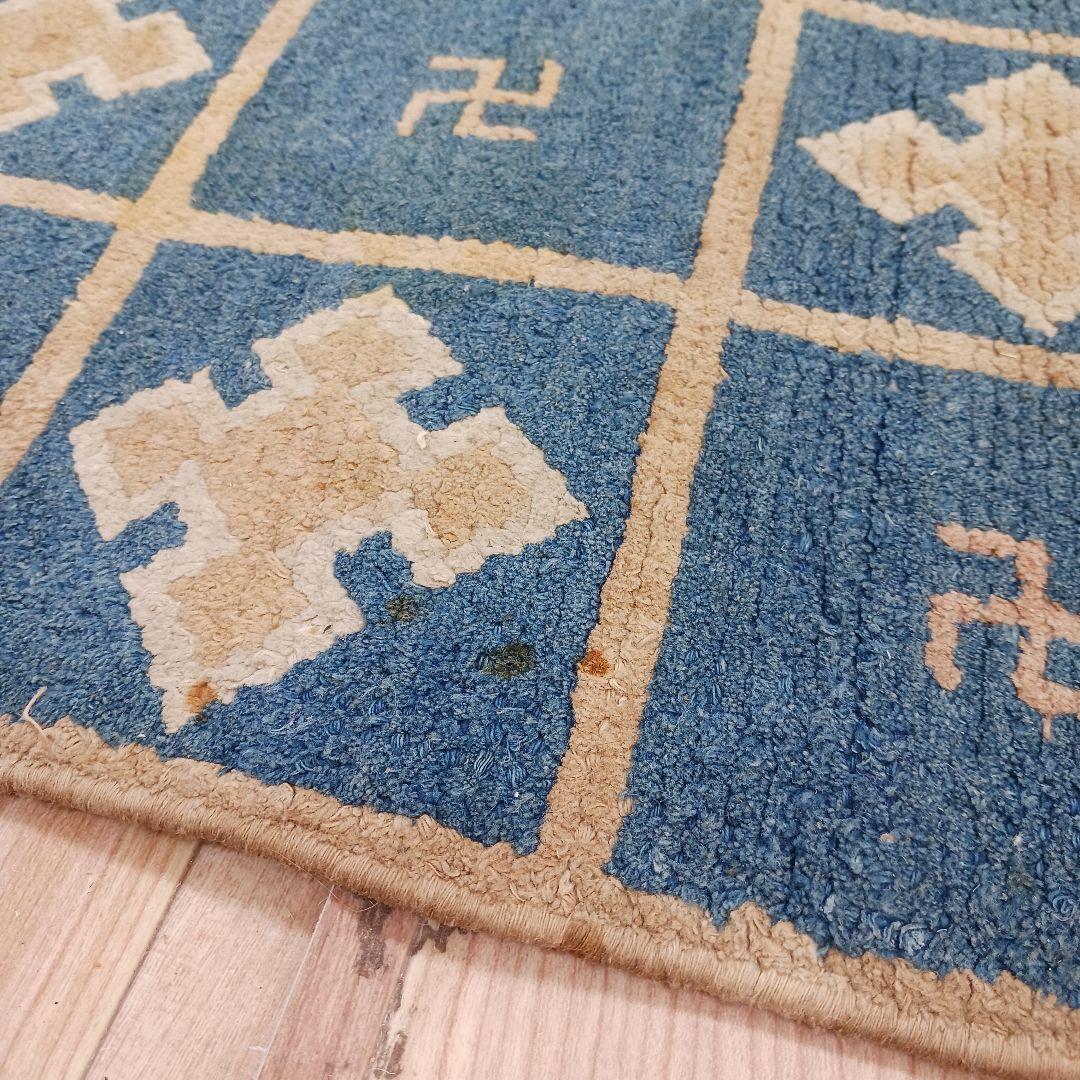 Y1128-2 幻の古緞通 赤穂緞通 卍格子文段通 絨毯 189×91㎝