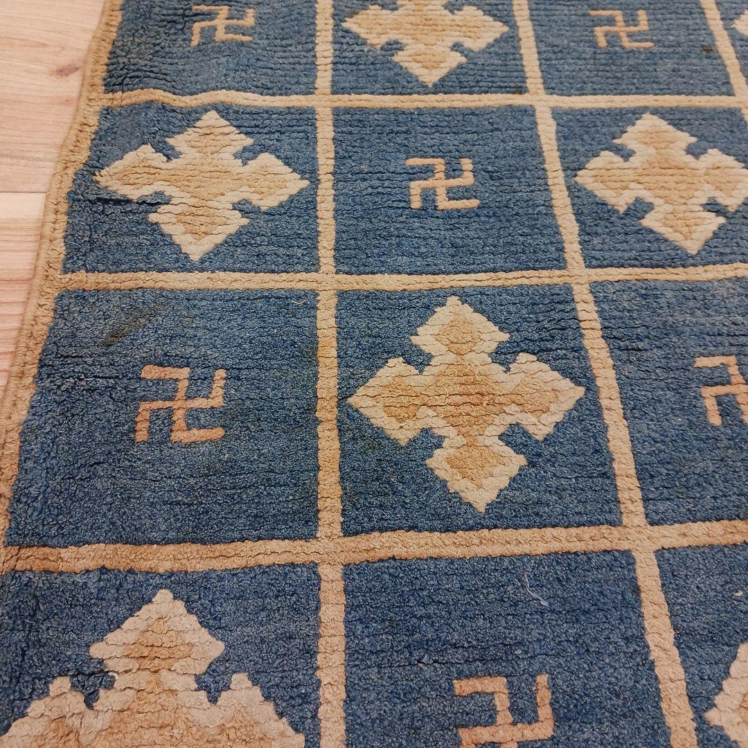 Y1128-2 幻の古緞通 赤穂緞通 卍格子文段通 絨毯 189×91㎝