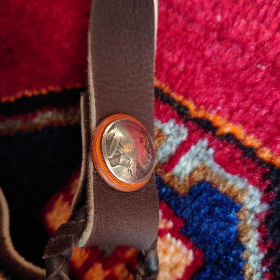 新品 未使用品 鹿革 巾着 ショルダー バッグ (チョコ色)