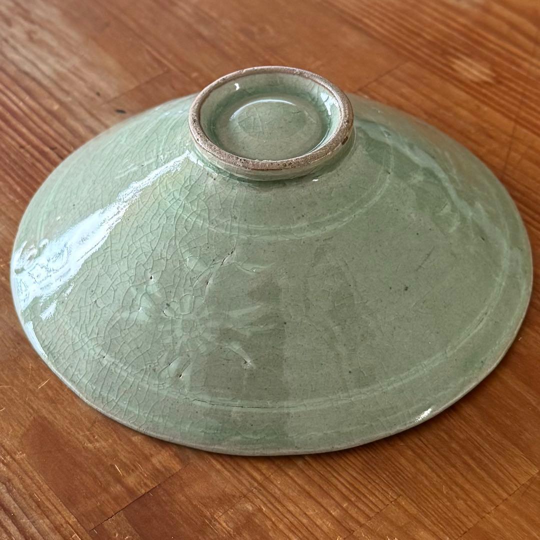 SNT1388 韓国 高麗青磁 象嵌彫文 茶碗 茶道具 朝鮮 美術 骨董 朝鮮