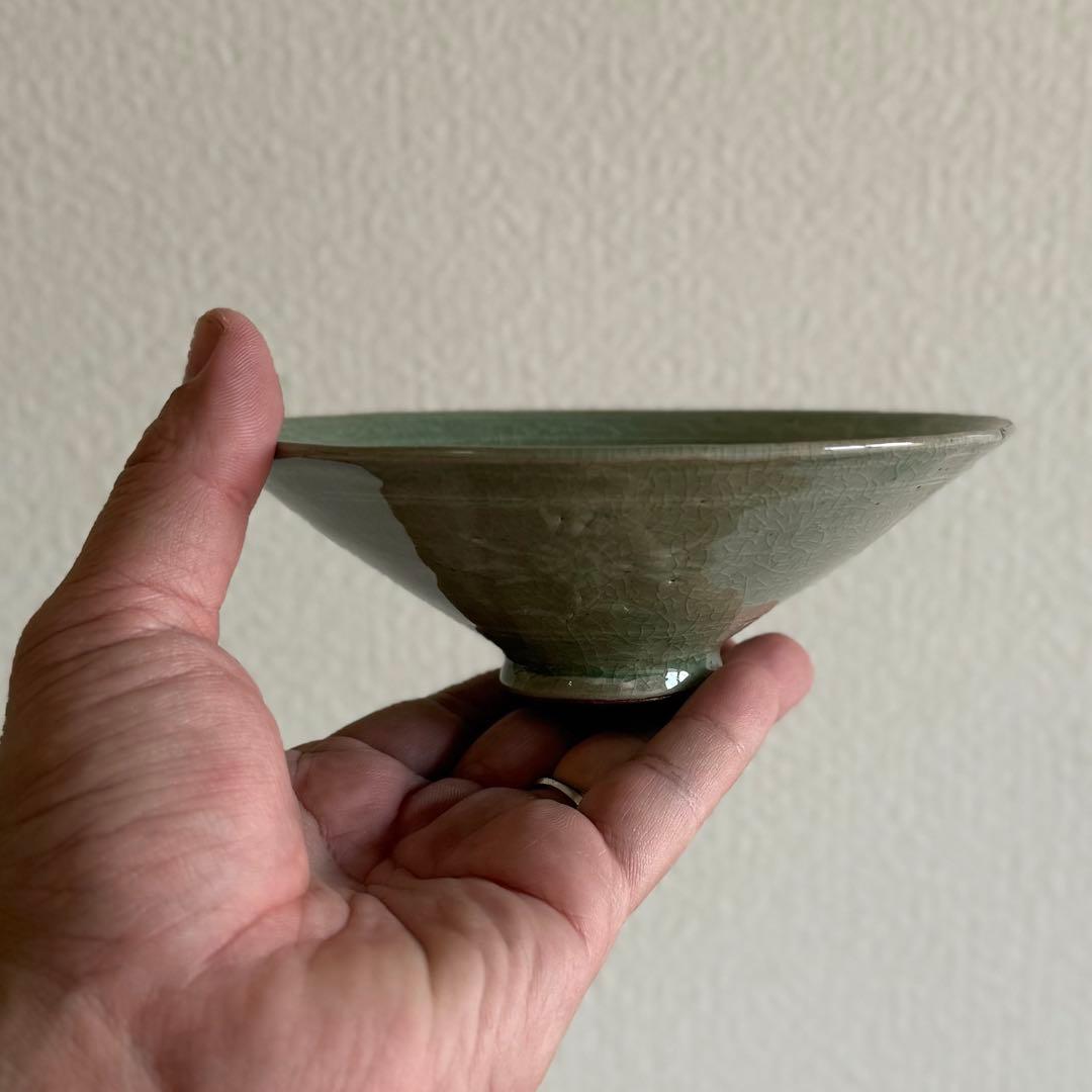 SNT1388 韓国 高麗青磁 象嵌彫文 茶碗 茶道具 朝鮮 美術 骨董 朝鮮