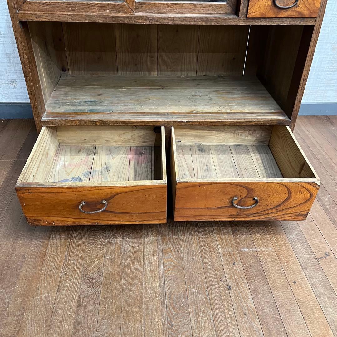 【アンティーク】昭和レトロ 木製 水屋箪笥 小箪笥 引き戸 古民家 古家具