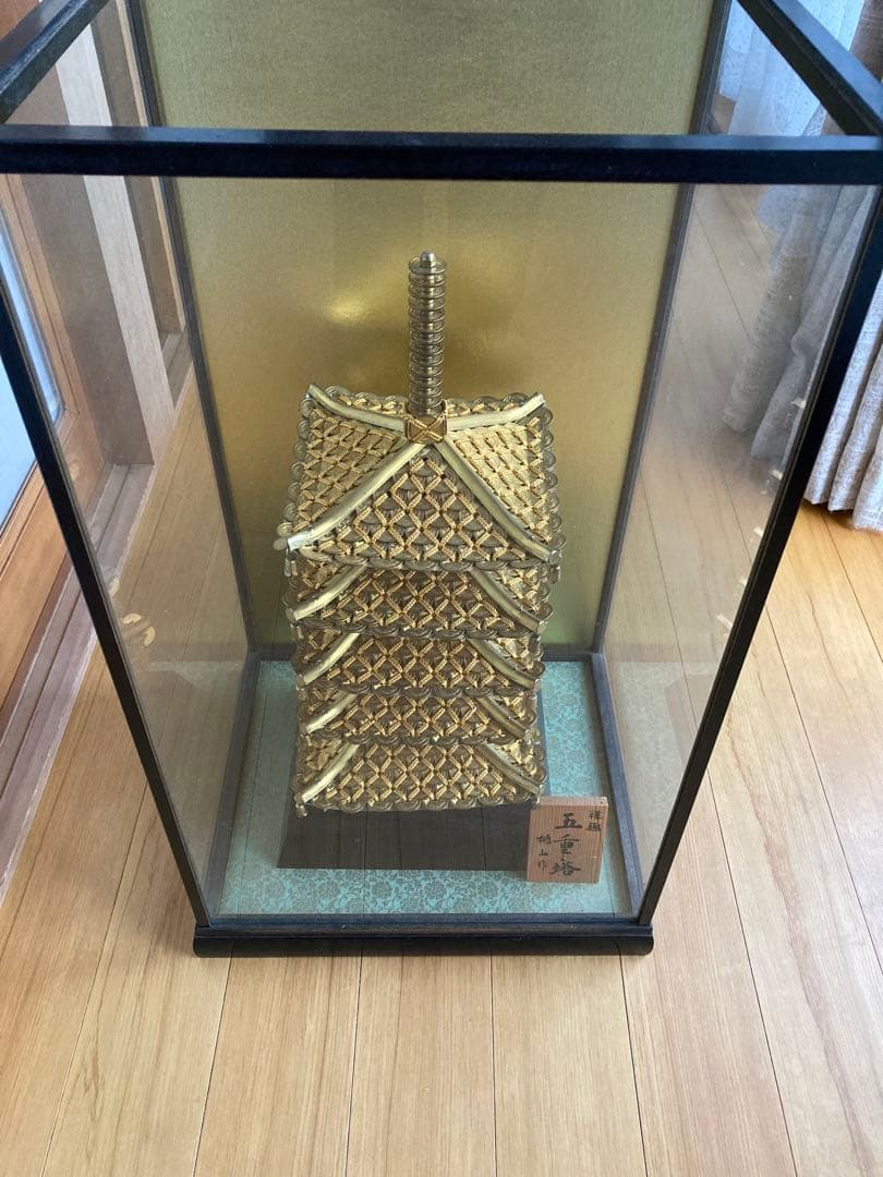 五重塔 工芸品 桃山作　編み細工　5円玉の五重之塔　インテリア装飾