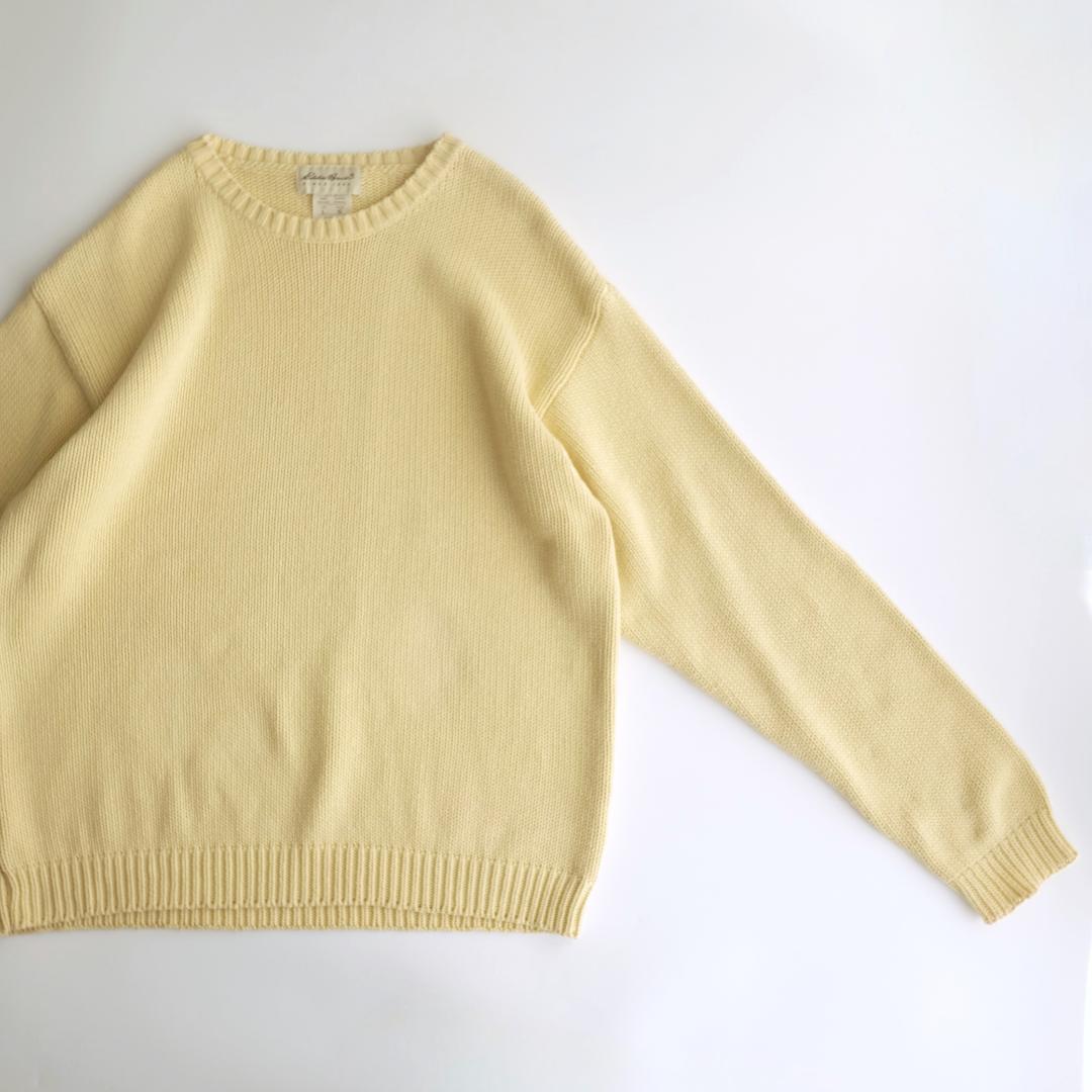 Eddie Bauer 90s クルーネックコットンニット 黄 L.