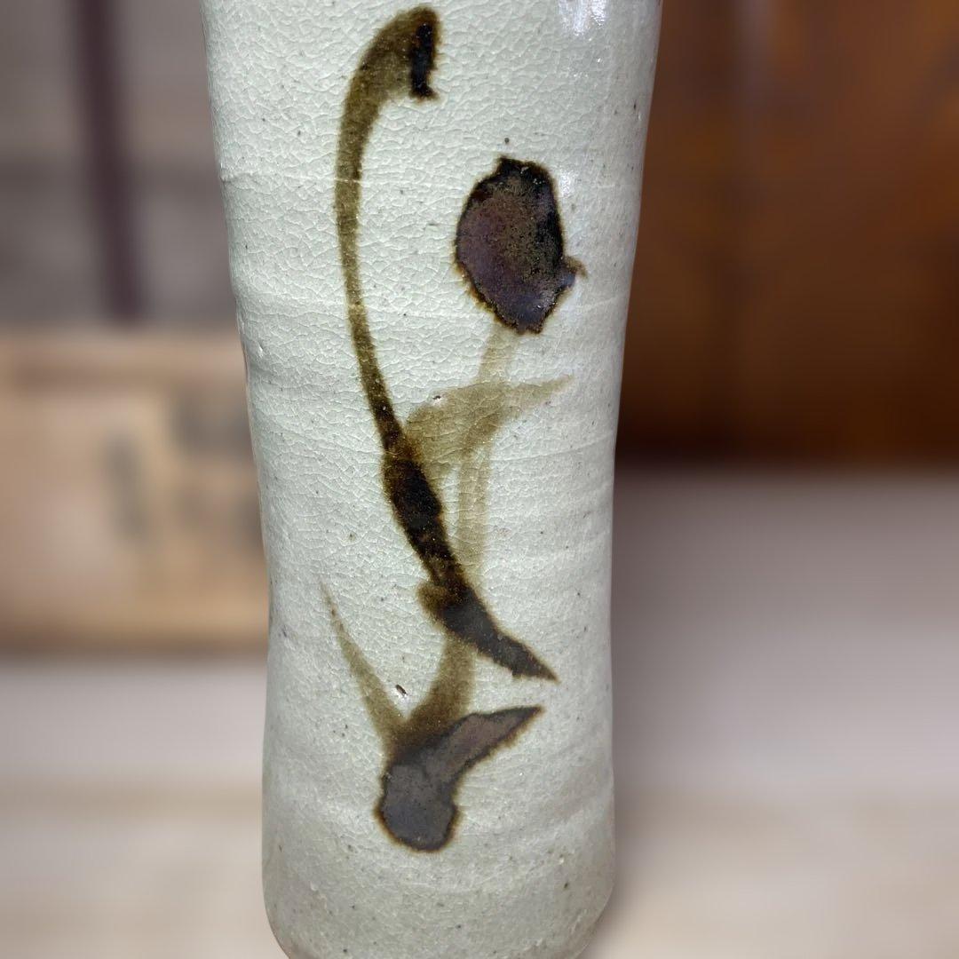 益子焼　浜田庄司　鐡絵花筒　共箱